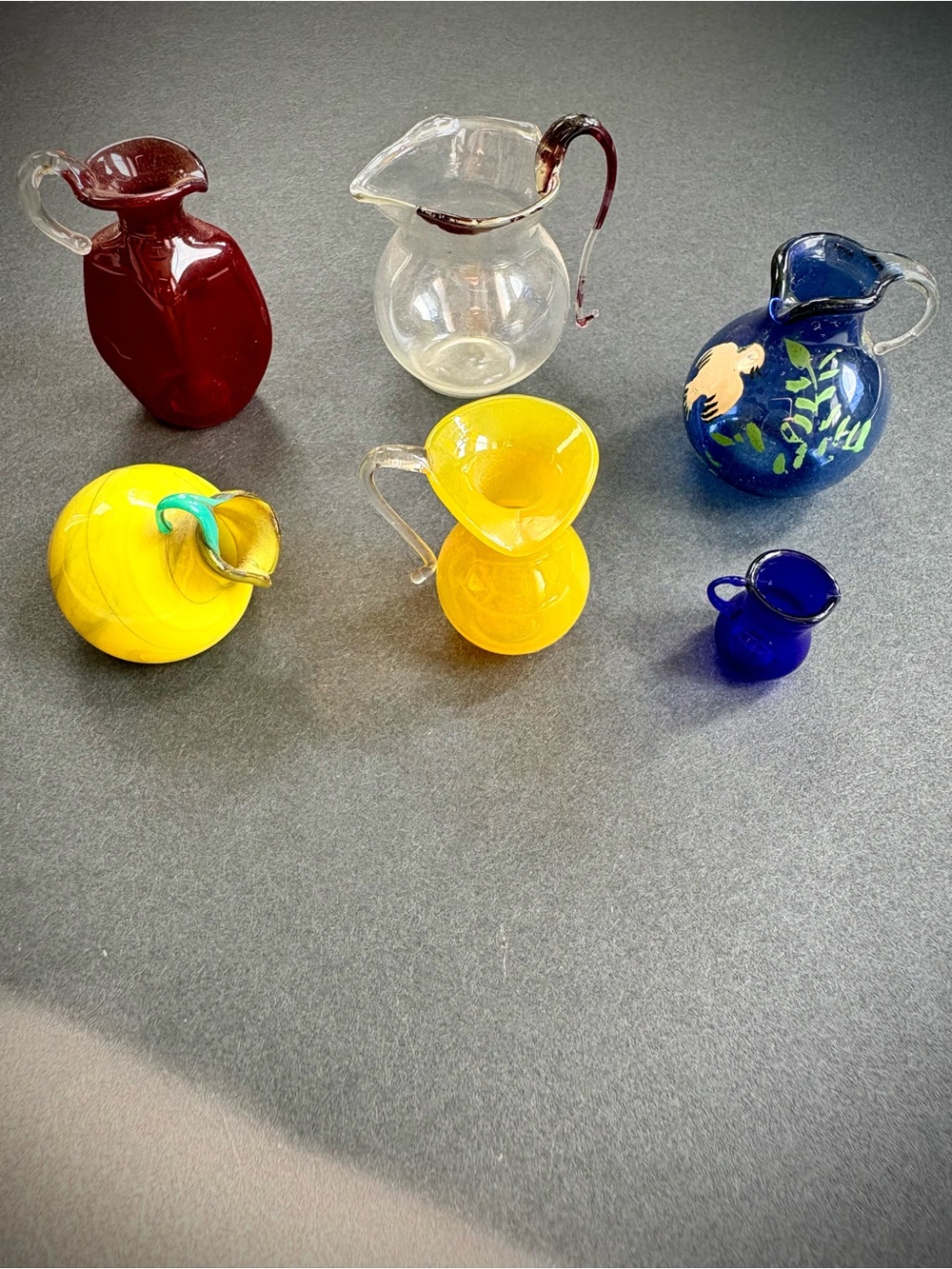 Vintage Collection: 6 Handblown Miniature Art Glass Pitchers